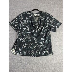 Nordstrom Women's Abstract Floral Print Cowl Neck Blouse Size Medium Navy & Whit